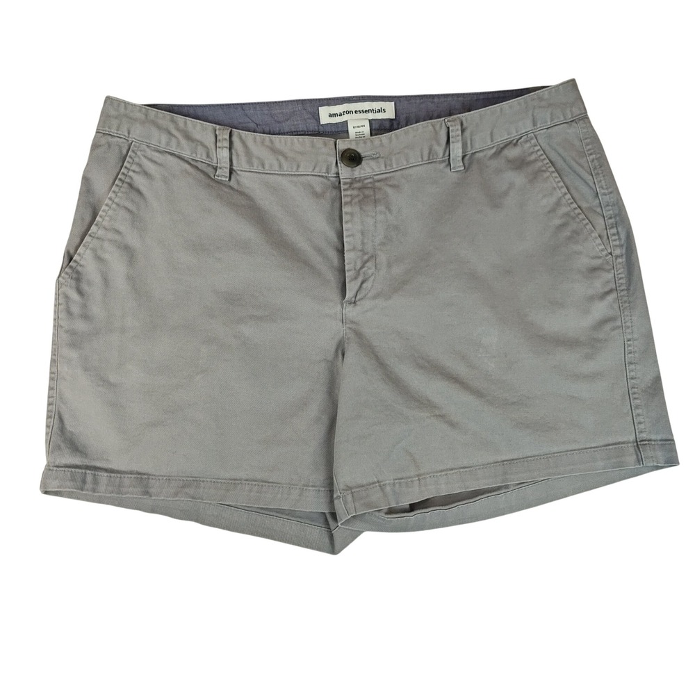 Amazon Essentials Womens Light Grey Chino Shorts Size 12 Stretch Mid Rise 6.5"